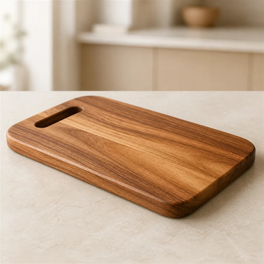 Acacia wood cutting board prepared for a relaxed meal